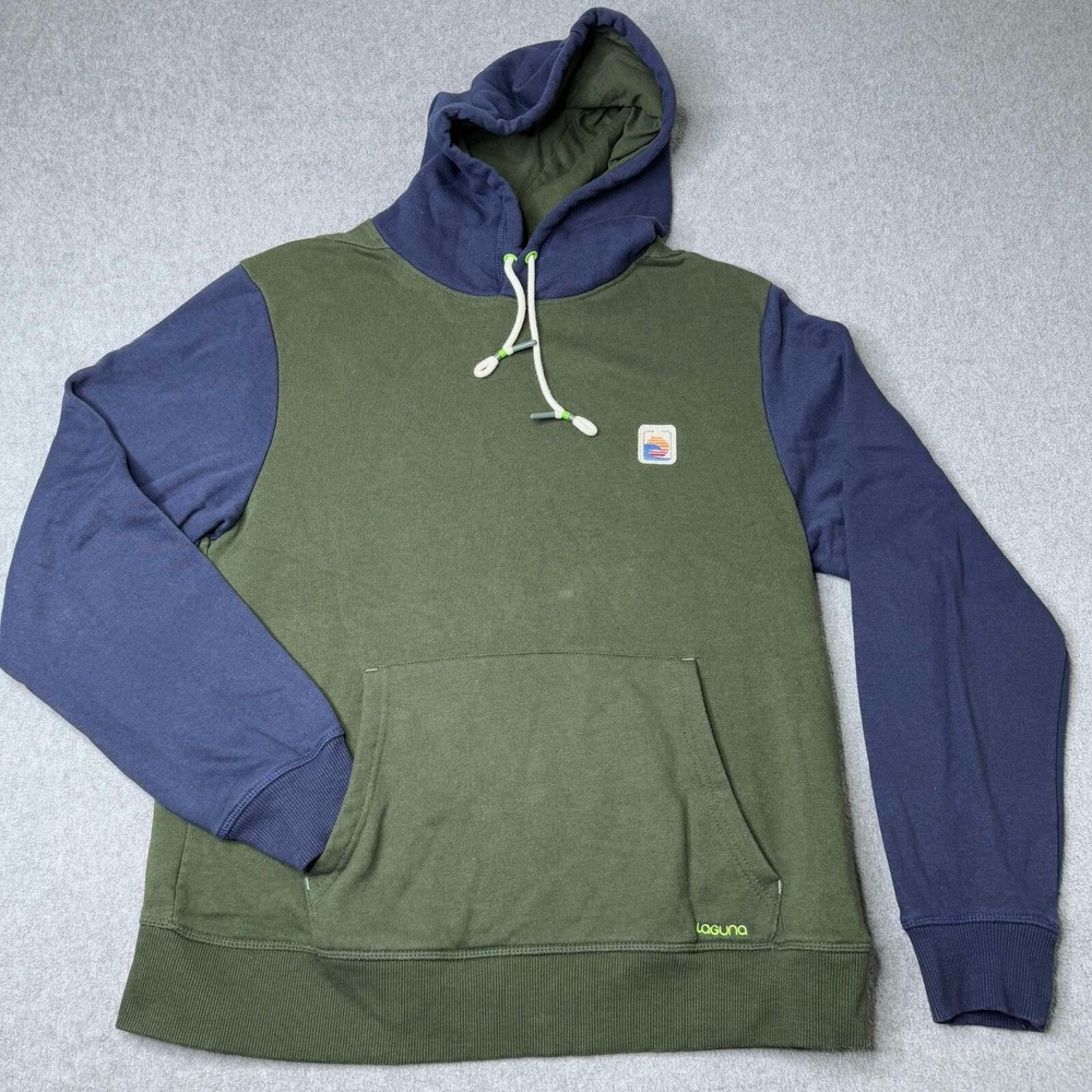 Laguna Mens‎ Sz M Fleece Color Block Hoodie Sweatshirt Long Sleeve Blue Green